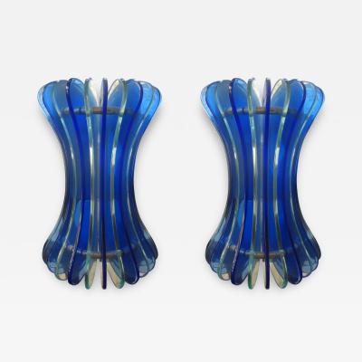  VECA Pair of Blue Murano Glass Sconces by Veca