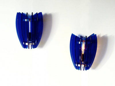  VECA Pair of Sconces by Veca Milano in Cobalt Blue Italy 1970