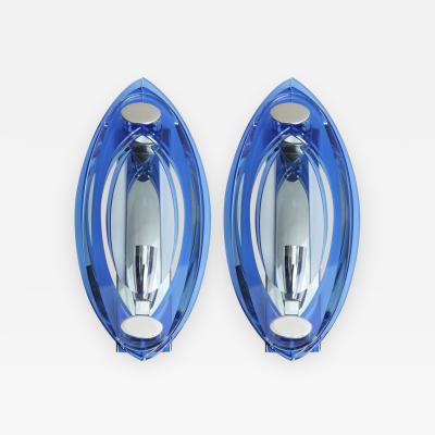  VECA Veca 3 Layer Blue Murano Glass Sconces