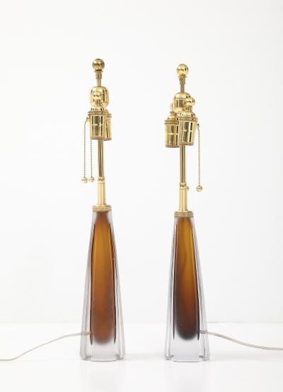  VICKI LINDSTRAND Pair of Cognac Colored Glass Lamps by Vicki Lindstrand for Kosta Boda