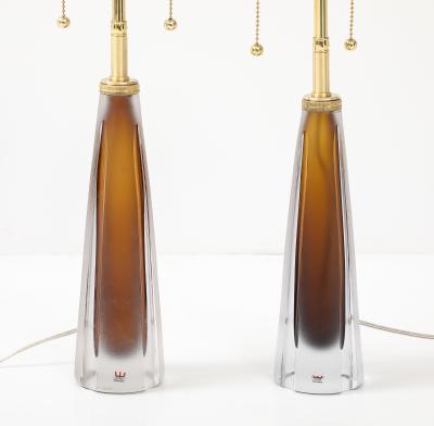  VICKI LINDSTRAND Pair of Cognac Colored Glass Lamps by Vicki Lindstrand for Kosta Boda