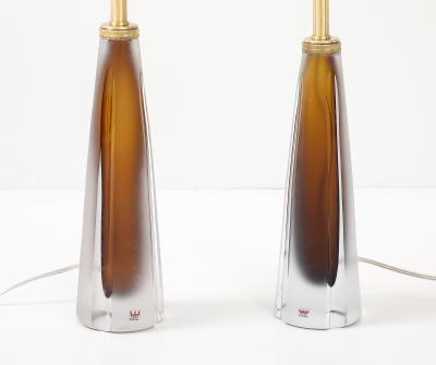  VICKI LINDSTRAND Pair of Cognac Colored Glass Lamps by Vicki Lindstrand for Kosta Boda