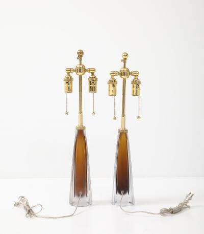  VICKI LINDSTRAND Pair of Cognac Colored Glass Lamps by Vicki Lindstrand for Kosta Boda