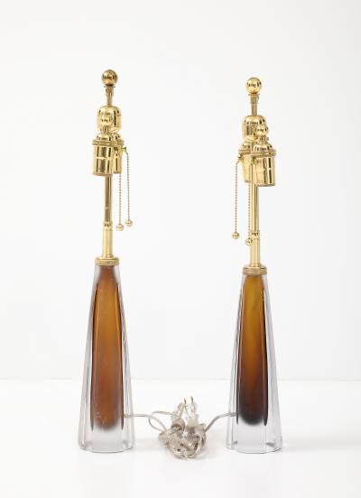  VICKI LINDSTRAND Pair of Cognac Colored Glass Lamps by Vicki Lindstrand for Kosta Boda
