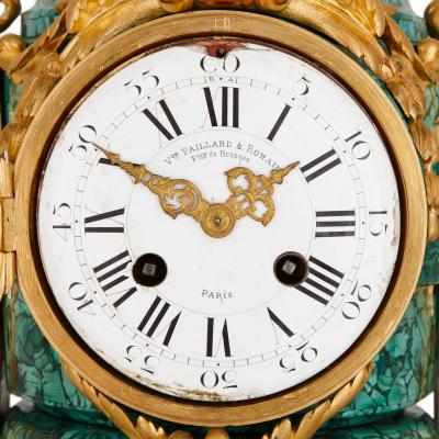  VICTOR PAILLARD Antique French gilt bronze and malachite clock set