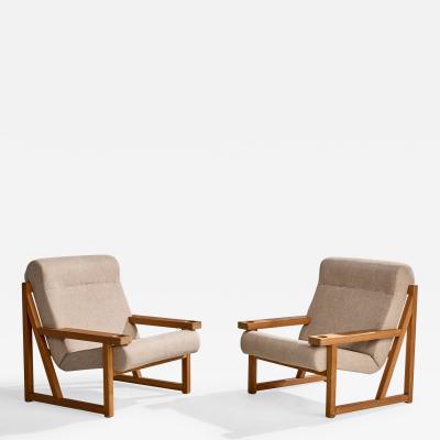  Vagn Fuglsang Vagn Fuglsang Lounge Chairs with Pine and Fabric Denmark 1970s