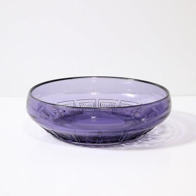  Val St Lambert Val Saint Lambert Art Deco Style Pressed Glass Bowl in Prussian Blue by Val St Lambert