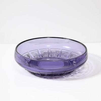  Val St Lambert Val Saint Lambert Art Deco Style Pressed Glass Bowl in Prussian Blue by Val St Lambert