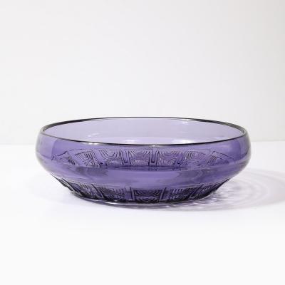  Val St Lambert Val Saint Lambert Art Deco Style Pressed Glass Bowl in Prussian Blue by Val St Lambert