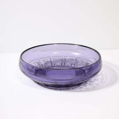  Val St Lambert Val Saint Lambert Art Deco Style Pressed Glass Bowl in Prussian Blue by Val St Lambert