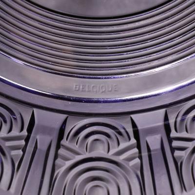  Val St Lambert Val Saint Lambert Art Deco Style Pressed Glass Bowl in Prussian Blue by Val St Lambert