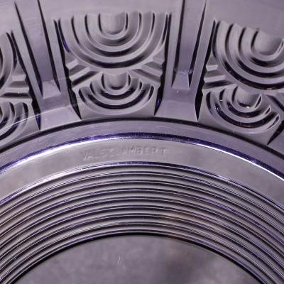  Val St Lambert Val Saint Lambert Art Deco Style Pressed Glass Bowl in Prussian Blue by Val St Lambert