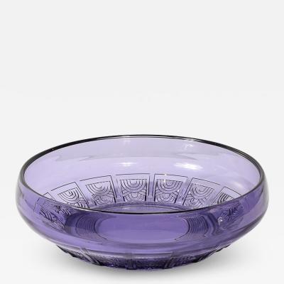  Val St Lambert Val Saint Lambert Art Deco Style Pressed Glass Bowl in Prussian Blue by Val St Lambert