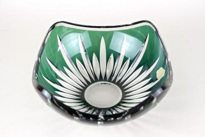  Val St Lambert Val Saint Lambert Emerald Green Cut Glass Bowl by Val Saint Lambert Signed Belgium ca 1960