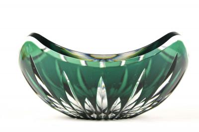  Val St Lambert Val Saint Lambert Emerald Green Cut Glass Bowl by Val Saint Lambert Signed Belgium ca 1960