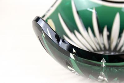  Val St Lambert Val Saint Lambert Emerald Green Cut Glass Bowl by Val Saint Lambert Signed Belgium ca 1960