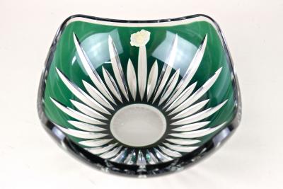  Val St Lambert Val Saint Lambert Emerald Green Cut Glass Bowl by Val Saint Lambert Signed Belgium ca 1960
