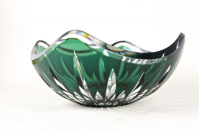  Val St Lambert Val Saint Lambert Emerald Green Cut Glass Bowl by Val Saint Lambert Signed Belgium ca 1960