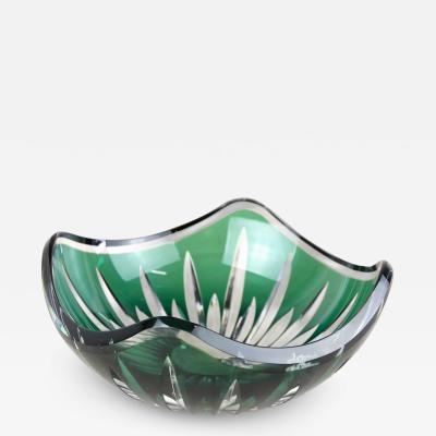  Val St Lambert Val Saint Lambert Emerald Green Cut Glass Bowl by Val Saint Lambert Signed Belgium ca 1960