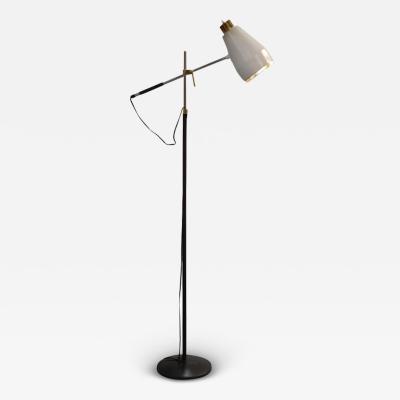  Valaistusty Viljo Hirvonen Floor Lamp H801 in Leather Brass Metal Valaistusty 1950s