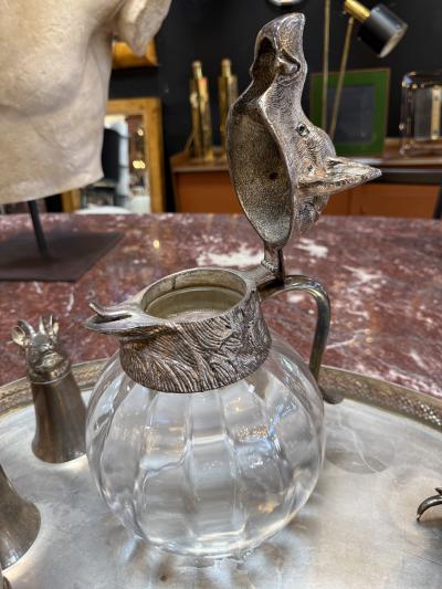 Valenti Italian Silver Plated Animal Head Decanter and Goblet Set by Valenti 1960s