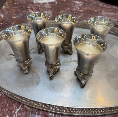 Valenti Italian Silver Plated Animal Head Decanter and Goblet Set by Valenti 1960s