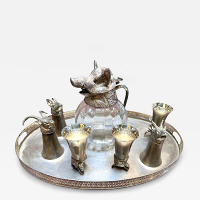  Valenti Italian Silver Plated Animal Head Decanter and Goblet Set by Valenti 1960s