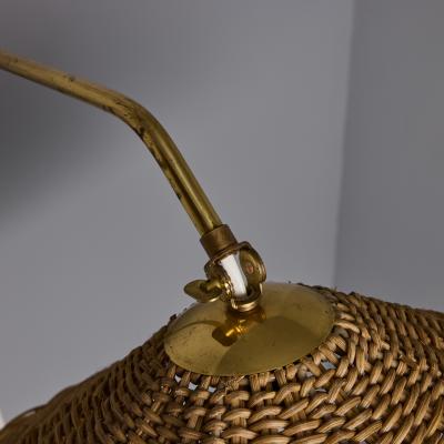  Valinte OY 1950s Valinte Oy Rattan Brass Plug In Wall Lamp in the Manner of Paavo Tynell