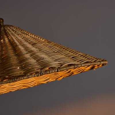  Valinte OY 1950s Valinte Oy Rattan Brass Plug In Wall Lamp in the Manner of Paavo Tynell