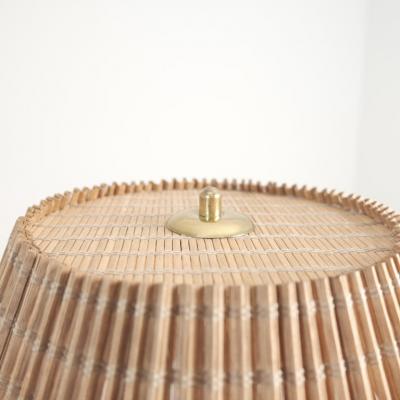  Valinte OY Large Mid Century Modern Valinte Table Lamp in Brass Rattan Finland 1950s