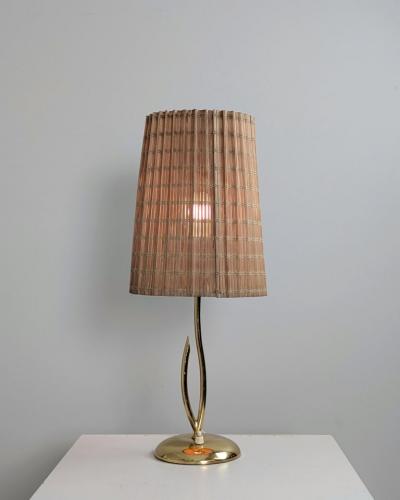  Valinte OY Mid Century Modern Valinte Table Lamp in Brass Rattan Shade Finland 1950s
