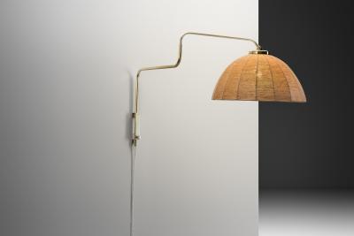  Valinte OY Model 2322 Brass Wall Lamp with Woven Dome Shade by Valinte Oy Finland 1950s