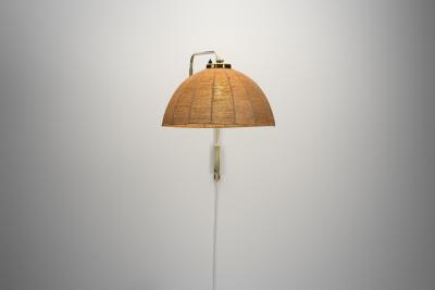  Valinte OY Model 2322 Brass Wall Lamp with Woven Dome Shade by Valinte Oy Finland 1950s
