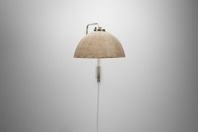  Valinte OY Model 2322 Brass Wall Lamp with Woven Dome Shade by Valinte Oy Finland 1950s