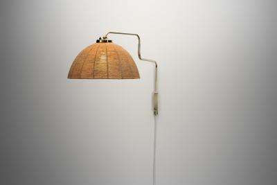  Valinte OY Model 2322 Brass Wall Lamp with Woven Dome Shade by Valinte Oy Finland 1950s