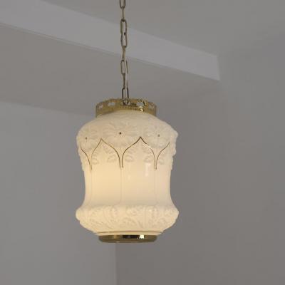  Valinte OY Set of Three Jugend Style Pendants in Milk Glass Brass Valinte Finland 1970s