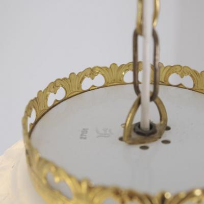  Valinte OY Set of Three Jugend Style Pendants in Milk Glass Brass Valinte Finland 1970s