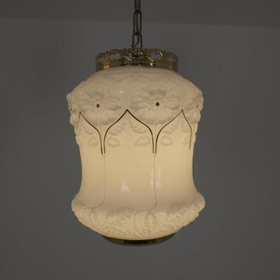  Valinte OY Set of Three Jugend Style Pendants in Milk Glass Brass Valinte Finland 1970s