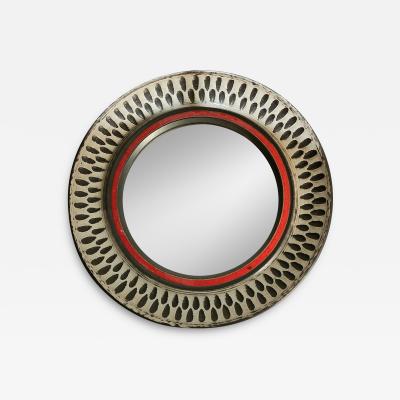  Vallauris Etched Petite Glazed Ceramic Wall Mirror France 1960s