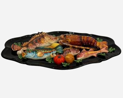  Vallauris Large dish decorated with sea animals Poterie de Vallauris France circa 1960