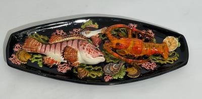  Vallauris Majolica dish decorated with sea animals Poterie de Vallauris France circa 1960