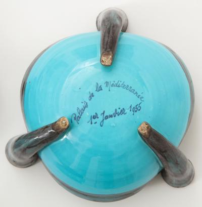  Vallauris Pair of Vallauris Blue Ceramic Candelabra Cups France c 1955