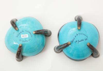  Vallauris Pair of Vallauris Blue Ceramic Candelabra Cups France c 1955