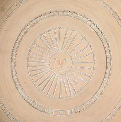  Vallauris Very Large Light Matte Clay Terra Cotta Sun Platter France 1950 signed