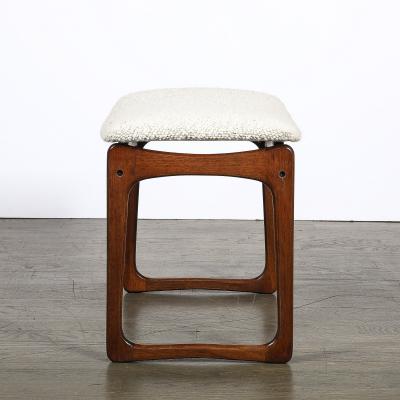  Vamdrup Stolefabrik Mid Century Sculptural Walnut Stool in Holly Hunt Boucl Vamdrup Stolefabrik