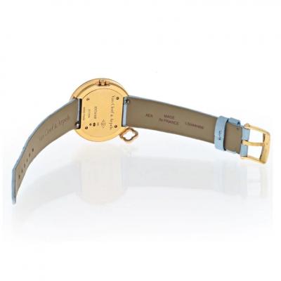  Van Cleef Arpels 18K YELLOW GOLD 32MM CHARM DIAMOND BEZEL ALLIGATOR BLUE STRAP WATCH