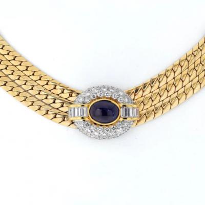  Van Cleef Arpels 18K YELLOW GOLD DIAMOND AND SAPPHIRE THREE STRAND COLLAR NECKLACE
