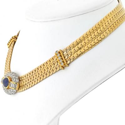  Van Cleef Arpels 18K YELLOW GOLD DIAMOND AND SAPPHIRE THREE STRAND COLLAR NECKLACE