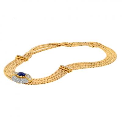  Van Cleef Arpels 18K YELLOW GOLD DIAMOND AND SAPPHIRE THREE STRAND COLLAR NECKLACE