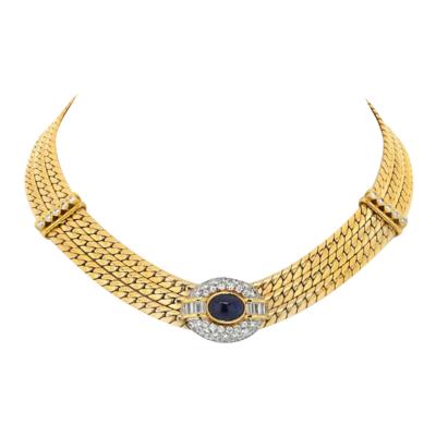  Van Cleef Arpels 18K YELLOW GOLD DIAMOND AND SAPPHIRE THREE STRAND COLLAR NECKLACE